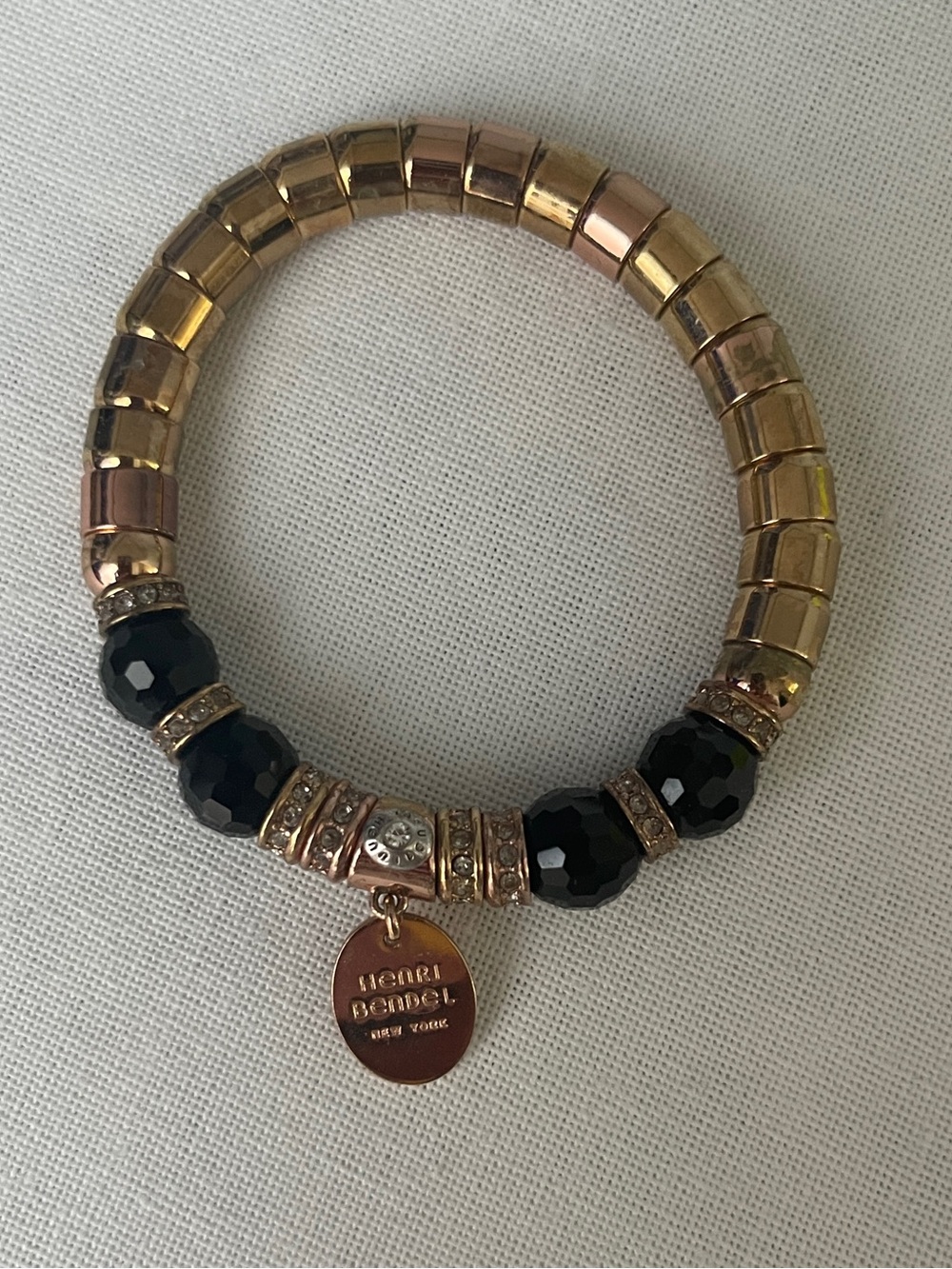 henri bendel Rose Gold and Black Beaded Stretch Bracelet